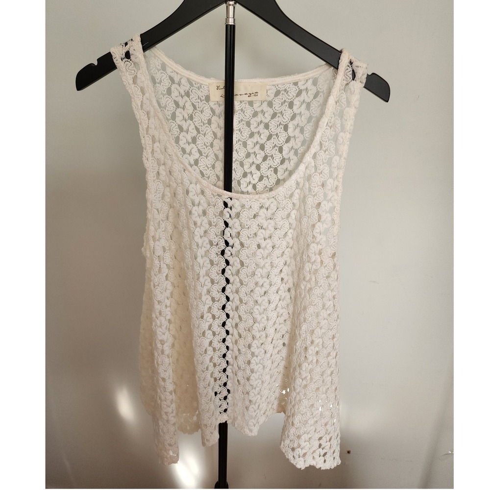Vintage‎ Havana Cream Crochet Lace Tank Top Medium Boho Sheer USA Made
